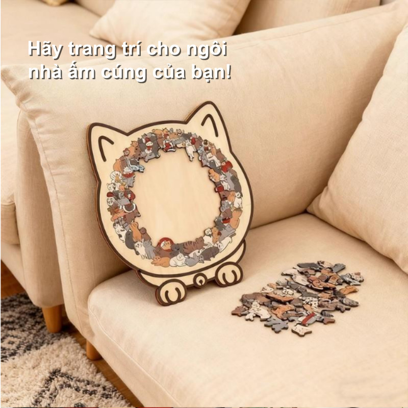 Tranh Ghép Hình Mèo Bằng Gỗ 135 Mảnh - Tạo Hình Mèo Độc Đáo, Màu Sắc Thanh Lịch, Quà Tặng Tinh Tế