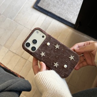 Hàn Quốc 3D Kim Cương Ngôi Sao Nhỏ Ngọc Trai Sóng Điểm Nhung Vải Ốp Lưng Điện Thoại iPhone 17Promax 17Pro 14 15 16 Pro Max 13 Vỏ Di Động Nữ Chống Sốc