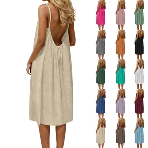 Váy Cami hở lưng dành cho nữ Váy phòng chờ Cami không tay màu trơn Váy nhà dài Sundress