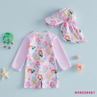MG-Baby Girl Rash Guard Đồ Bơi Đuôi Cá Cô Gái / Vịt In Dây Kéo Dài Tay Tắm Có Mũ Bơi