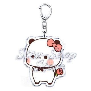 Bubu Dudu Rose Love Keychains Couple Bear Panda Acrylic Keyrings for Accessories Bag Pendant Key Chain for Gifts