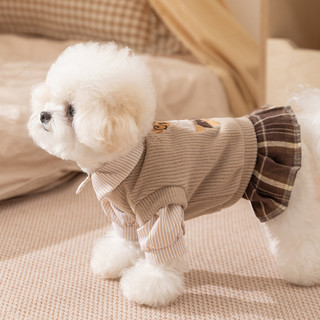 Mùa Thu Đông Quần Áo Thú Cưng Phong Cách Preppy Gấu Thêu Cặp Đôi Quần Áo Hai Mảnh Chó Nhỏ Bichon Quần Áo Cho Chó Teddy 26.1.19 QR0H
