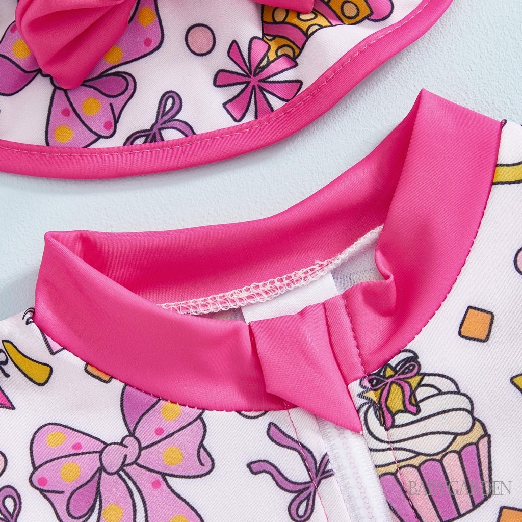 6 tháng-5 tuổi Trẻ Em Bé Gái Nơ Cupcake Tay Bay Zip-up Đồ Bơi Một Mảnh Có Mũ