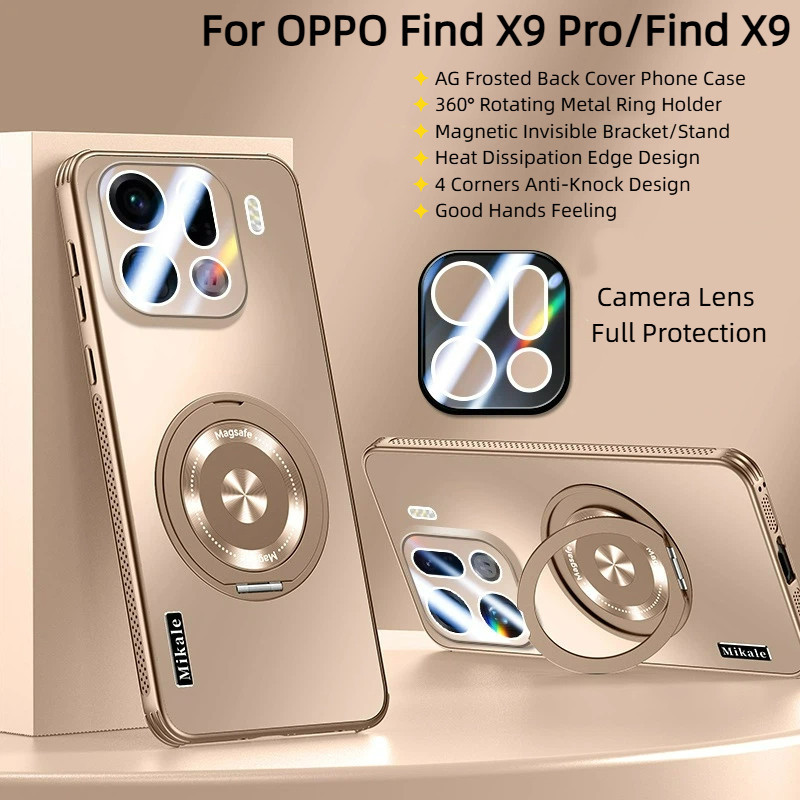 360° Xoay Vô Hình Giá Đỡ Kim Loại Từ Tính Giá Đỡ AG Mờ Vỏ Điện Thoại Cho OPPO Find X9 Pro X9 Ống Kính Máy Ảnh Bảo Vệ Toàn Diện Vỏ Cứng