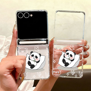 Ốp điện thoại trong suốt họa tiết hấp phụ từ tính gấu trúc dễ thương cho Samsung Galaxy Z Flip 7 Flip 6 Flip 5 Flip 7 FE Hard PC Folding Cover
