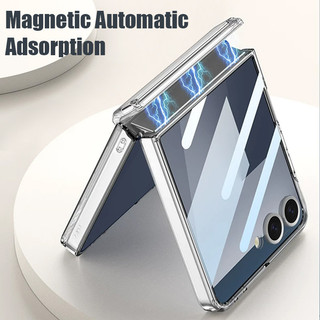 Ốp điện thoại trong suốt họa tiết hấp phụ từ tính gấu trúc dễ thương cho Samsung Galaxy Z Flip 7 Flip 6 Flip 5 Flip 7 FE Hard PC Folding Cover