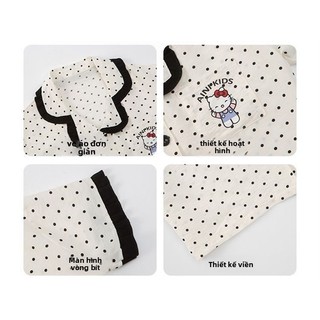 Bộ đồ ngủ cho bé gái – Áo ngắn tay cài nút + quần short, viền bèo chấm bi, mặc nhà & đi chơi