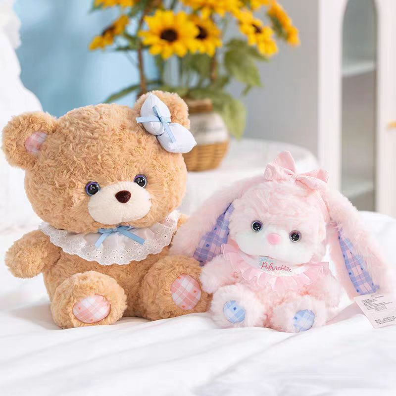 Bộ Đôi Gấu Bông Thỏ Tai Dài Gấu Bông Teddy Mắt Sao Dễ Thương Lông Mềm Quà Tặng Sinh Nhật Cho Bé Bobesu