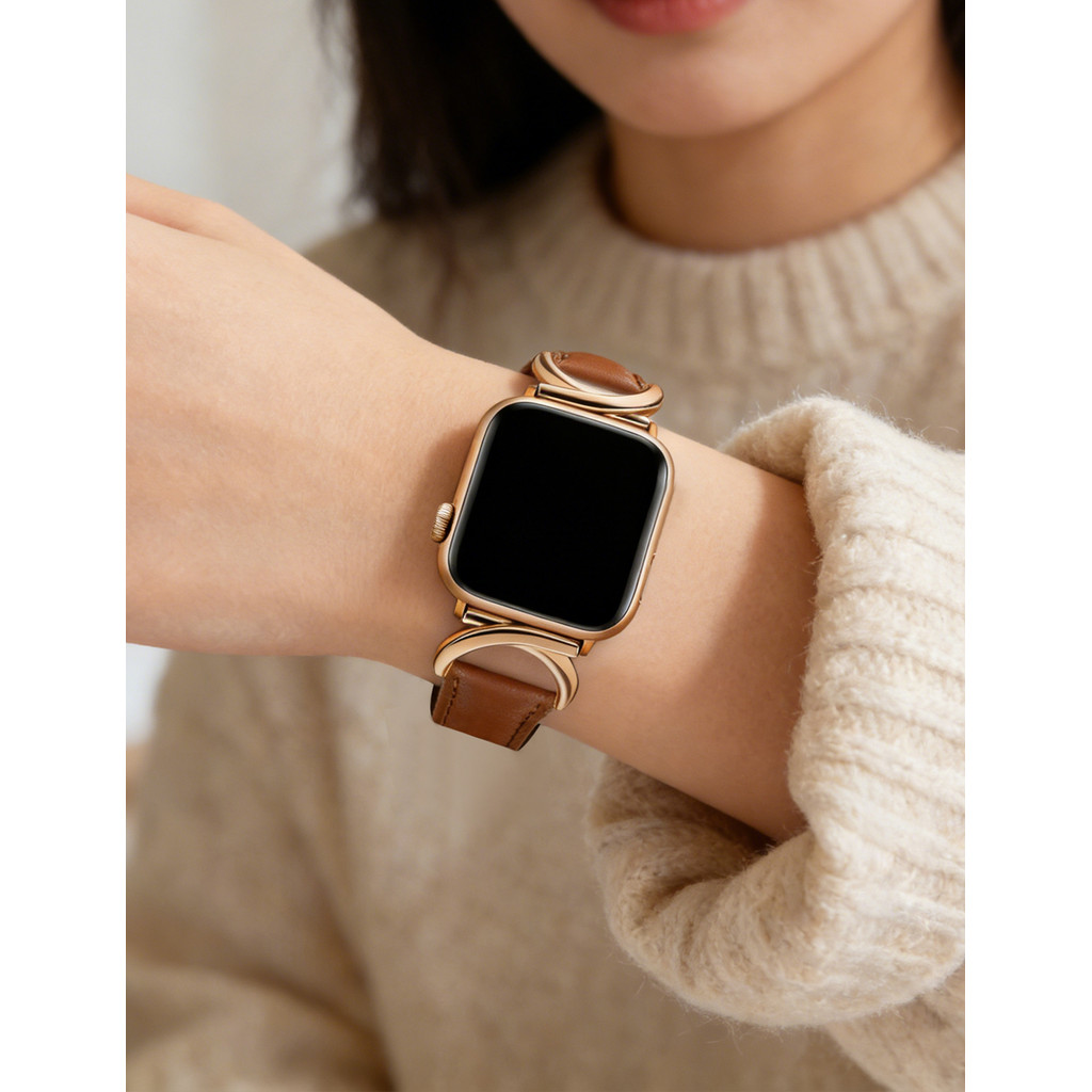 Dây đeo thắt lưng nhỏ bằng da kim loại thời trang dành cho nữ Thích hợp cho Apple Watch S11 SE3 Ultra3 S10 S9 S8 SE S7 S6 Ultra 49mm 46mm 42mm 40mm 44mm 41mm 45mm Dây đeo cổ tay