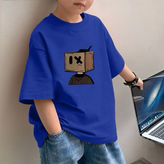 Áo thun mỏng cổ tròn in hình robot hoạt hình bằng bìa cứng dành cho bé trai, kiểu dáng giản dị và thời trang.
