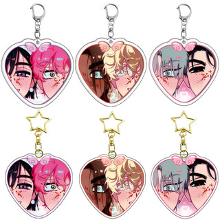 Anime Alien Stage Couple Keychain Heart Shape Acrylic Fun Key Chain Pendant Jewelry Gift