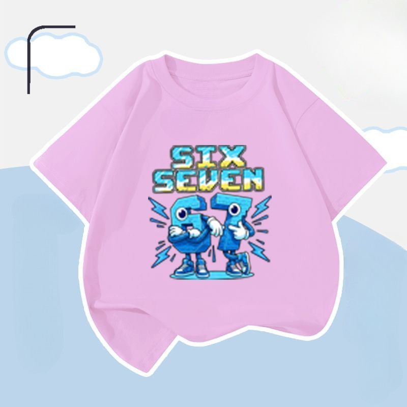 Trẻ em Six Seven 67 Áo sơ mi in họa tiết kỹ thuật số Hoạt hình dễ thương Quần áo mùa hè