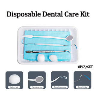 8 Cái / bộ Bộ Chăm Sóc Nha Khoa Dùng Một Lần Bao Gồm Nhíp Nha Khoa Khay Gương Nha Khoa Thăm Dò Yếm Bóng Cotton