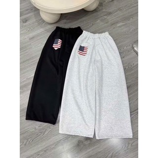 Quần Ống Rộng Unisex In Cờ Mỹ Túi Sau, Quần Nỉ Dáng Suông Dài Chất 2 Da Siêu Mềm Mịn Hot Trend 2025