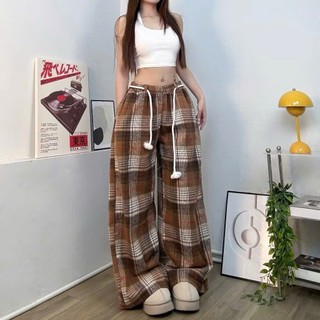 Quần Ống Rộng Nữ Caro Lưng Cao Dáng Suông Form Rộng, Chất Vải Mềm Mịn Mặc Siêu Thoải Mái