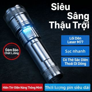 Đèn Pin LED Siêu Sáng, Chế Độ Zoom và Sạc Dự Phòng, Phù Hợp Cho Cắm Trại, Du Lịch và Thám Hiểm