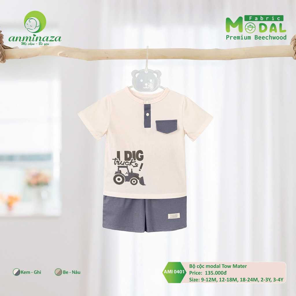 Bộ Cộc Bé Trai Anminaza Vải Modal Thoáng Mát Thấm Hút - Hàng Chính Hãng AMI0401