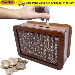 Ngân hàng heo đất COZYNEST, Hộp đựng tiền thủ công có thể tái sử dụng, Sử dụng tại nhà bằng gỗ với mục tiêu tiết kiệm tiền Hộp tiết kiệm tiền Bộ đếm giúp thói quen tiết kiệm