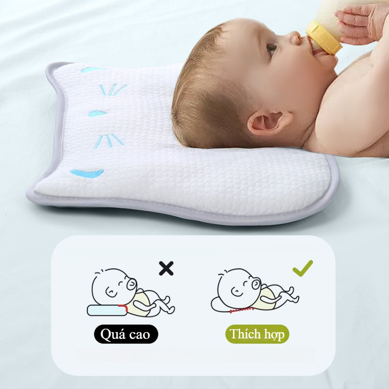 【SKISOPGO】Gối ngủ cho bé sơ sinh thấm hút,mồ hôi từ,từ 0-1 tuổi,Gối Chống Bẹp Đầu,Cotton Thoáng Khí