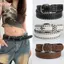 Thắt lưng thời trang punk kim loại màu xanh, dây da PU hip hop retro cho nam và nữ, phù hợp với quần jean
