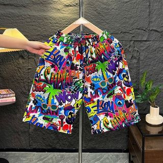 Ins Mùa Hè Graffiti Đi Biển Quần Nam Mỏng Băng Lụa Quần Short Dạo Phố Size Lớn Thường Ngày Năm Điểm Quần Thể Thao Hoa