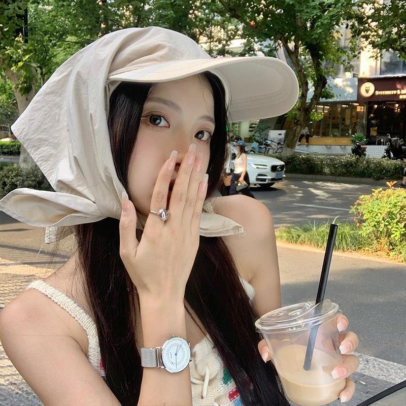 Mũ Đội chống nắng Vành Nhỏ Lưỡi Trai có dây đeo cổ Mau Khô Màu trơn siêu mỏng bảo vệ cổ ngoài trời mùa hè dành cho nữ