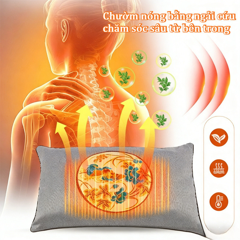 Gối Ngải Cứu Đông Y Cao Cấp Sưởi Điện - Hỗ Trợ Giảm Đau Mỏi Cổ Vai Gáy, Cải Thiện Tuần Hoàn Máu & Ngủ Ngon Hơn