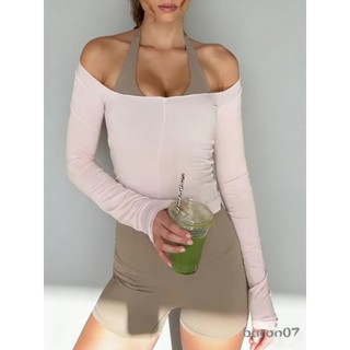 Áo thun nữ dài tay lệch vai chắc chắn Slim Fit Áo Crop top nữ