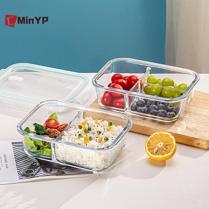 CminoYP 1 / 2 / 3 Lưới Thiên Nhiên Chống Rò Rỉ Lò Vi Sóng An Toàn Thực Phẩm Sắc Nét Cao Borosilicate Thủy Tinh Bento Hộp Có Nắp Hộp Cơm Trưa Kín Hơi Vinh Quang