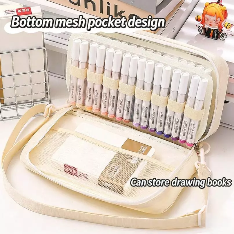 Dung Tích Lớn Trong Suốt Bút Đánh Dấu Túi Bảo Quản Di Động Nghệ Thuật Đeo Ngang Túi Cầm Tay Học Sinh