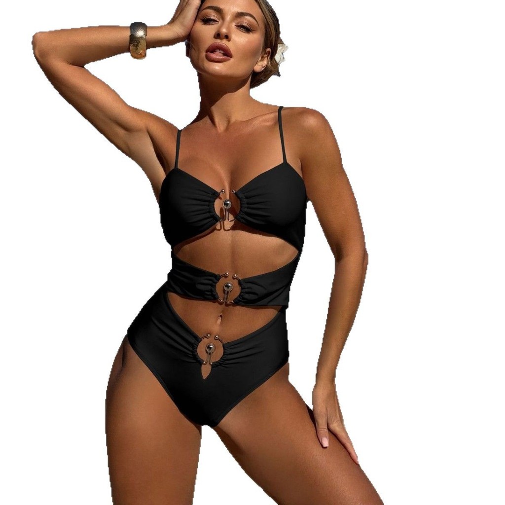 Vòng Kim Loại Ống Top Bikini Rỗng Rỗng Một Mảnh Đồ Bơi Bikini