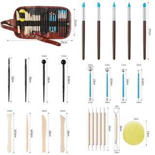 Bộ dụng cụ điêu khắc gốm RISEDOT 24 chiếc kèm túi đựng, dụng cụ DIY nghệ thuật thủ công