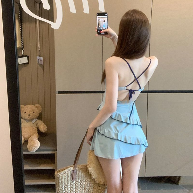 Váy một mảnh phong cách cổ chữ V, đồ bơi ngọt ngào dành cho nữ