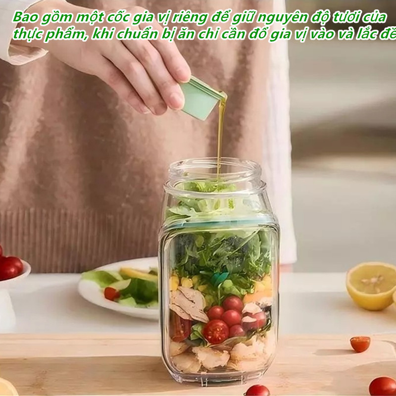 Bình Đựng Salad Chống Rò Rỉ - Nhựa PP Trong Suốt An Toàn, Dùng Cho Văn Phòng, Dã Ngoại Và Gia Đình