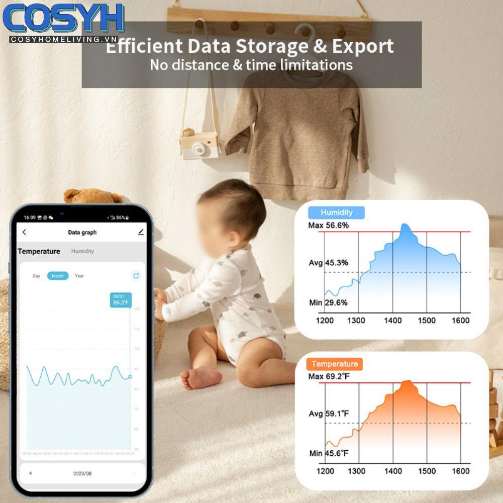 <cosyh>Portable Mini Temperature Humidity Sensor for Indoor Use with For Tuya Smart App