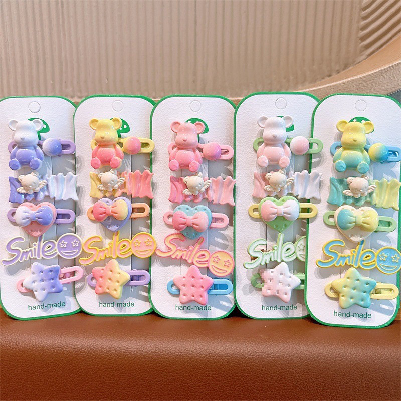 Set 5 kẹp tóc gấu bear smile mẫu mới dành cho bé gái siêu hot
