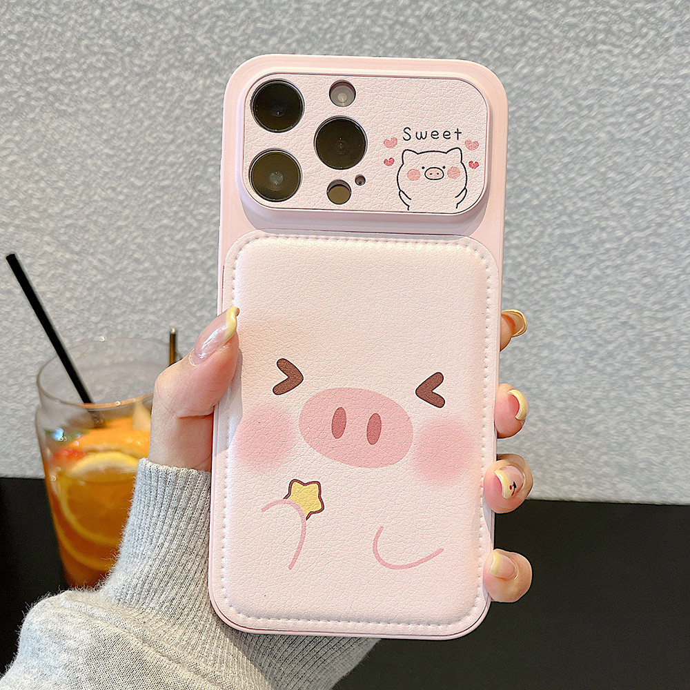 Sweet Pig Chain Bulge Leather Windows Phone Case cho iPhone 17 Pro Max 16 15 14 13 Vỏ bảo vệ chống sốc