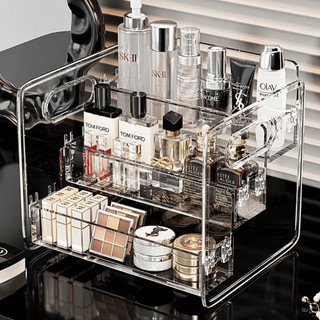 Kệ Đựng Mỹ Phẩm Acrylic Trong Suốt 3 Tầng Để Bàn, Giá Để Đồ Nhà Tắm Đa Năng Có Tay Cầm Tiện Lợi