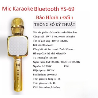 Micro không dây karaoke YS 69 micro hát cầm tay nhỏ gọn, kết nối bluetooth điện thoại TV , ghi âm 2026