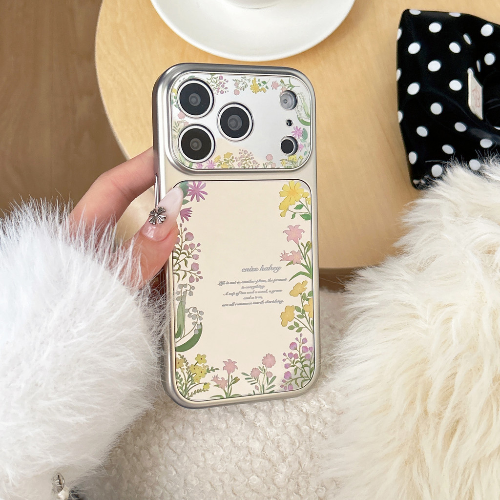 Ốp điện thoại bề mặt gương hoa đơn giản cho iPhone17ProMax 17 16 15 14 13 Vỏ điện thoại chống rung