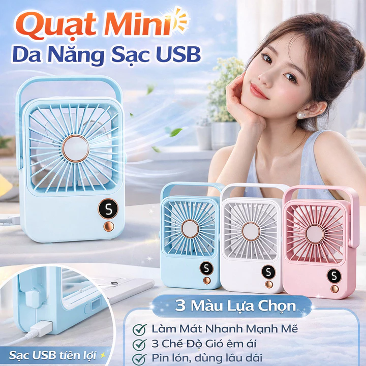 Quạt để bàn / Quạt mini sạc USB / Quạt mini để cạnh giường ngủ ký túc xá sinh viên / Quạt mini cầm tay dùng ngoài trời