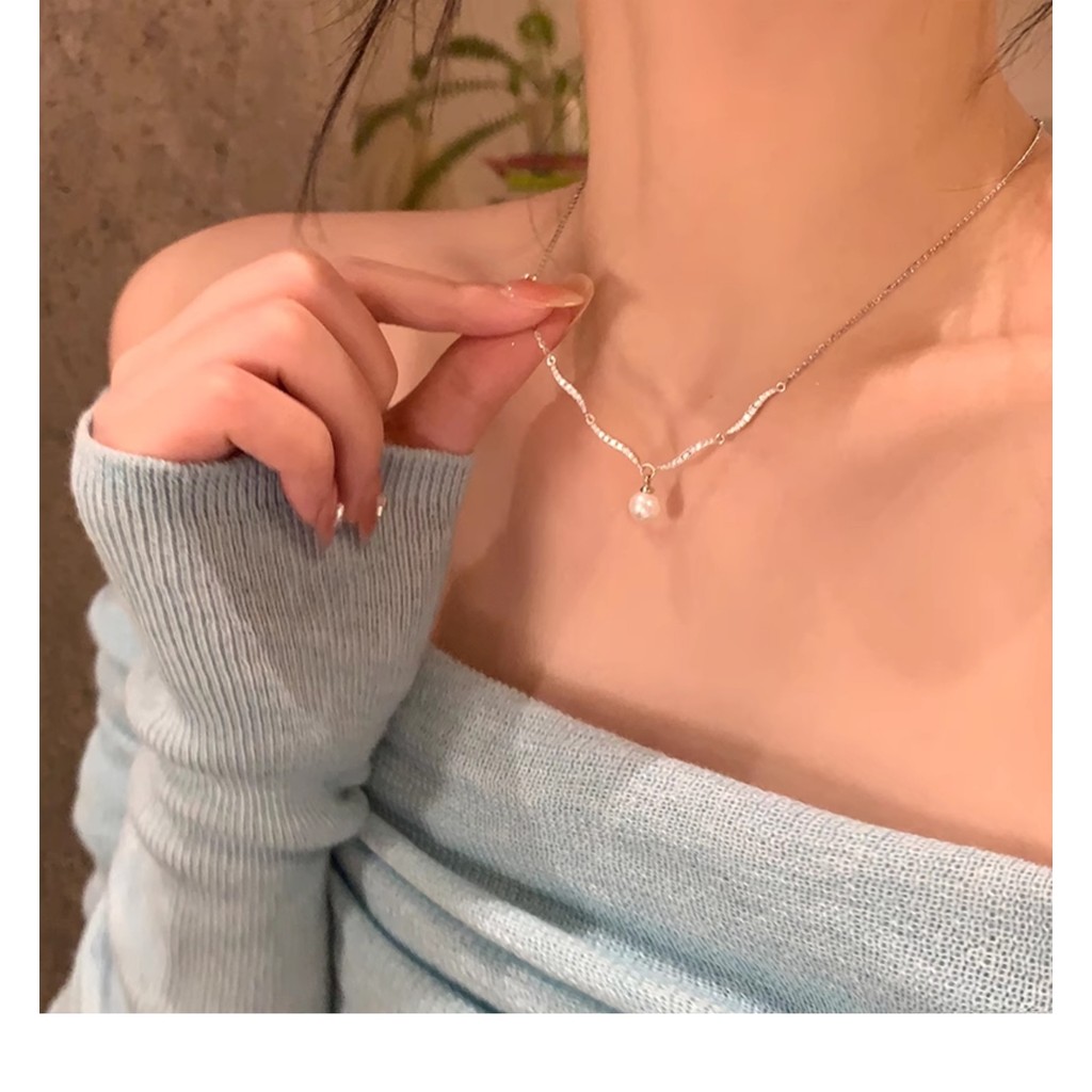 Vòng cổ ngọc trai gợn sóng phong cách Niche, thanh lịch và thời trang, dành cho nữ