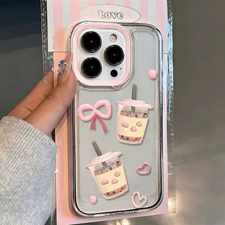 Dành Cho IPhone 17 16 15 14 13 12 11 Pro Max X XR XS Max 6 7 8 Plus Phim hoạt hình trà sữa cốc trong suốt soft shell