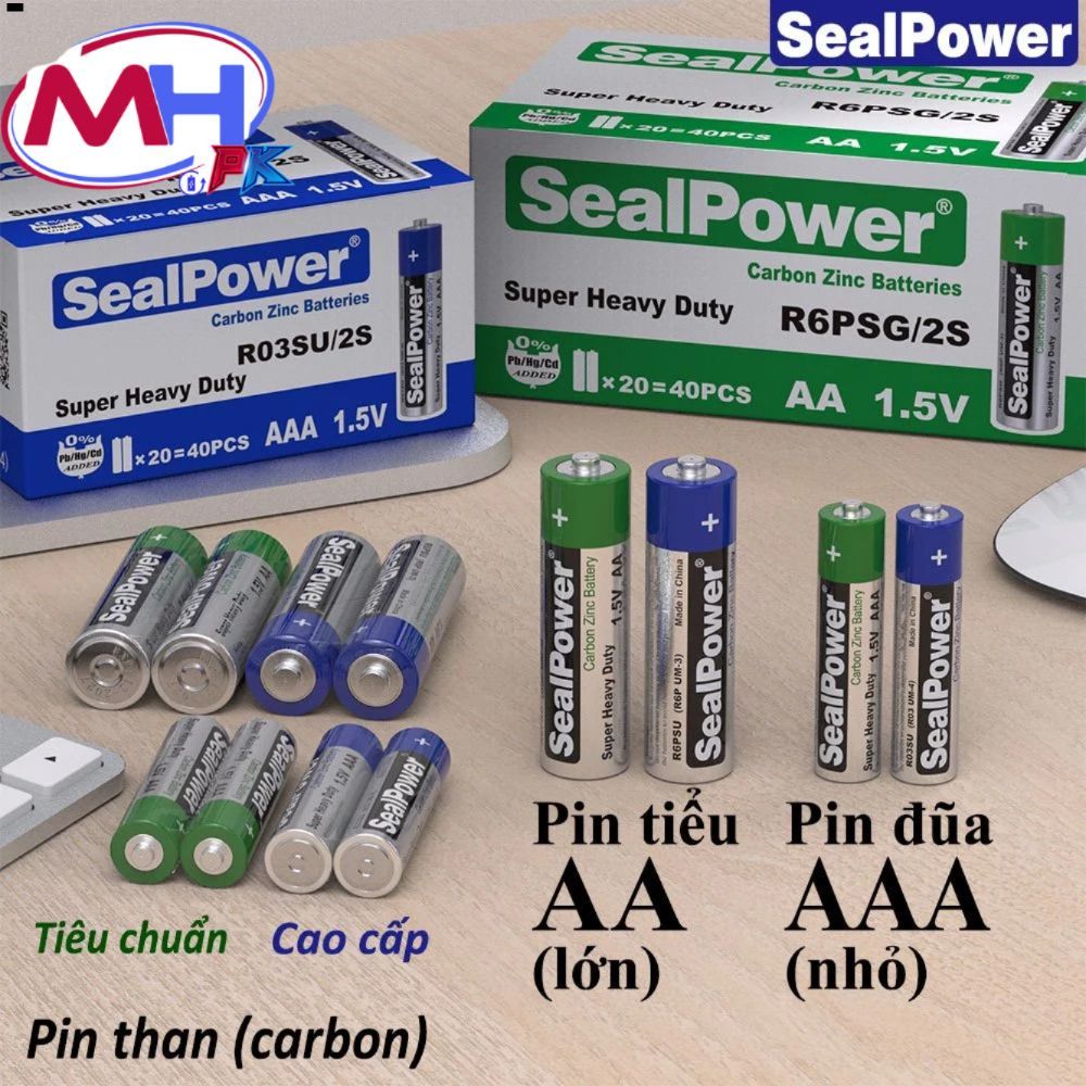 Hộp 40 pin than(carbon) AA,AAA SealPower Chất lượng cao. Pin tiểu,pin đũa 1.5V R6P,R03 dùng cho thiết bị gia đình...