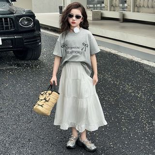 Bộ đồ cho bé gái - áo thun tay ngắn in chữ + chân váy dài phong cách Hàn Quốc dễ thương mặc mùa hè