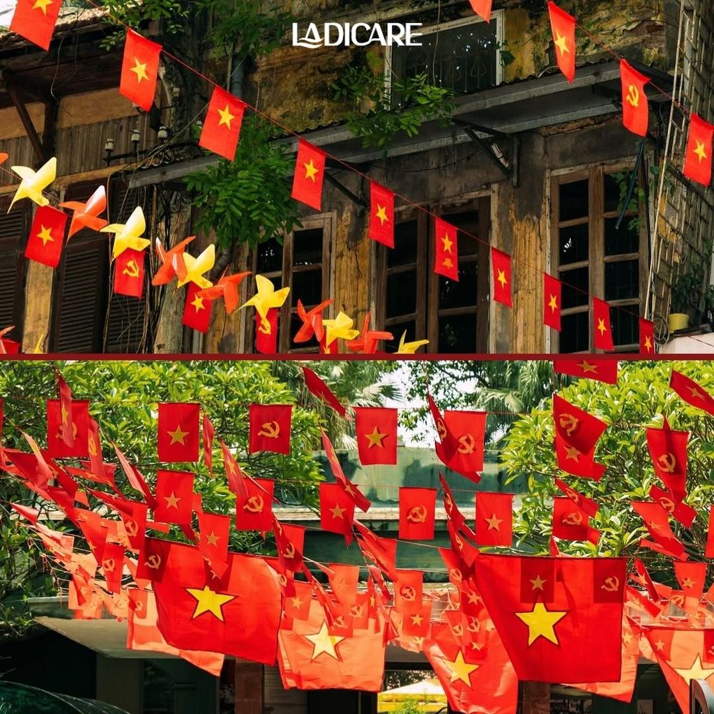 Cờ Việt Nam, cờ dây Sao Vàng & Đảng trang trí ngày lễ 30/4, 2/9 chất liệu lụa satin dày đẹp treo ban công, treo nhà