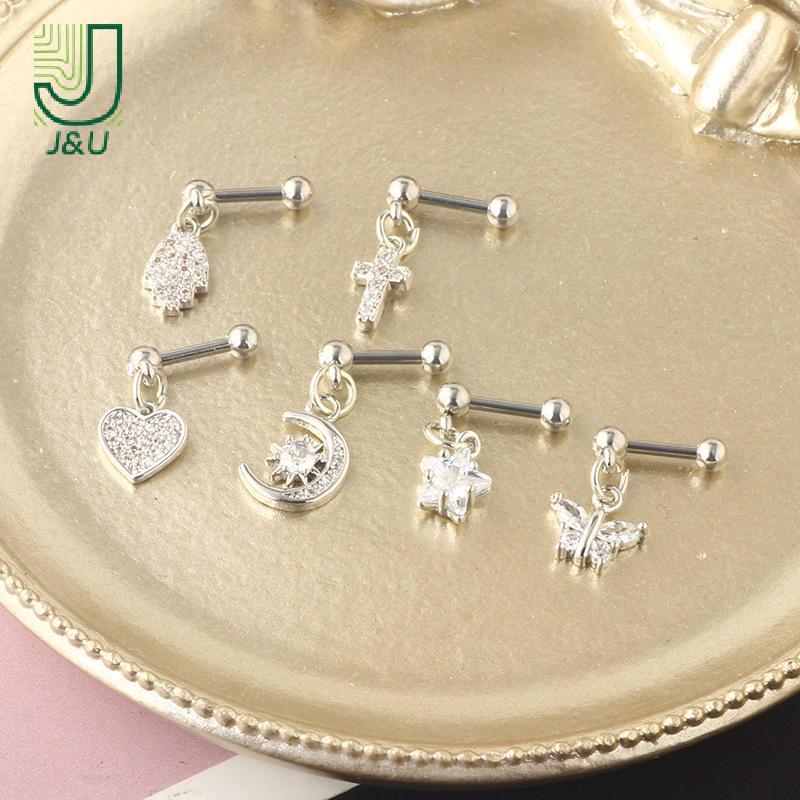 [J & U-T] Bông Tai Zircon Xoắn Tai Lobe Xuyên Conch Tragus Dangle Sụn Nhẫn Pierc