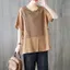 Áo thun ngắn tay bằng vải lanh cotton lụa băng mới mùa hè dành cho nữ, áo thun sọc giản dị phong cách cổ điển dành cho nữ