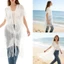 PCF * Áo len Cardigan ren thêu hoa đi biển có tua dài áo sơ mi che đậy