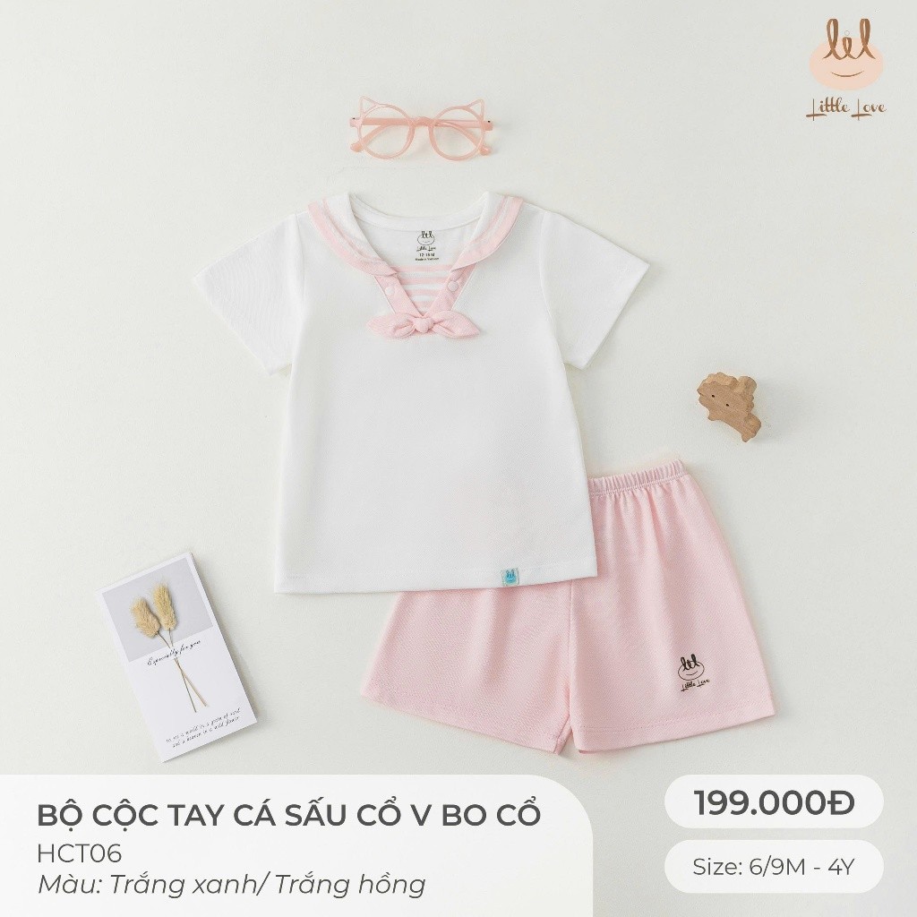 BỘ CỘC TAY VẢI DA CÁ CỔ V BO CỔ [ SIÊU MỀM, MÁT, MỊN CO DÃN VÀ THẤM HÚT TỐT] SZ 6/9M - 4Y (HCT06)